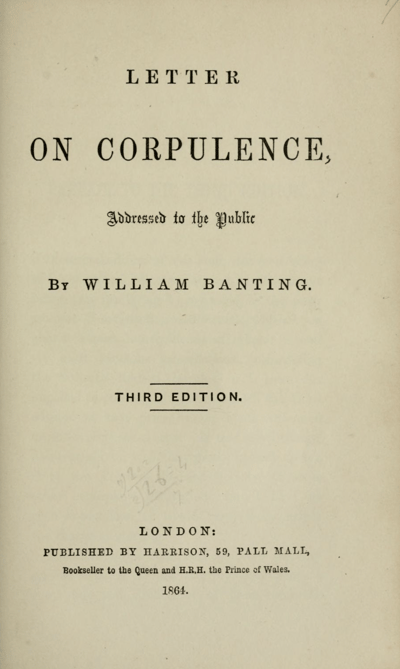 Letter On Corpulence - cover - William Bunting - 1864